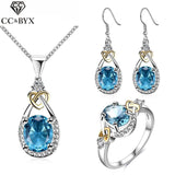 Blue Zircon Vintage Bridal Jewellery Set Cubic Zirconia Wedding Jewelry Set