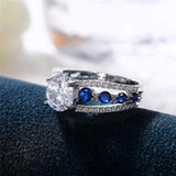 Blue/White Round AAA+ Quality CZ Crystals Novel Designed Ring - The Jewellery Supermarket