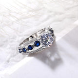 Blue/White Round AAA+ Quality CZ Crystals Novel Designed Ring - The Jewellery Supermarket