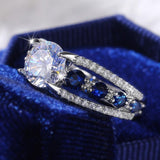 Blue/White Round AAA+ Quality CZ Crystals Novel Designed Ring - The Jewellery Supermarket