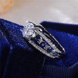 Blue/White Round AAA+ Quality CZ Crystals Novel Designed Ring - The Jewellery Supermarket