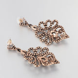 Boho Antique Gold Vintage Grey Crystal Flower Ethnic Drop Earrings