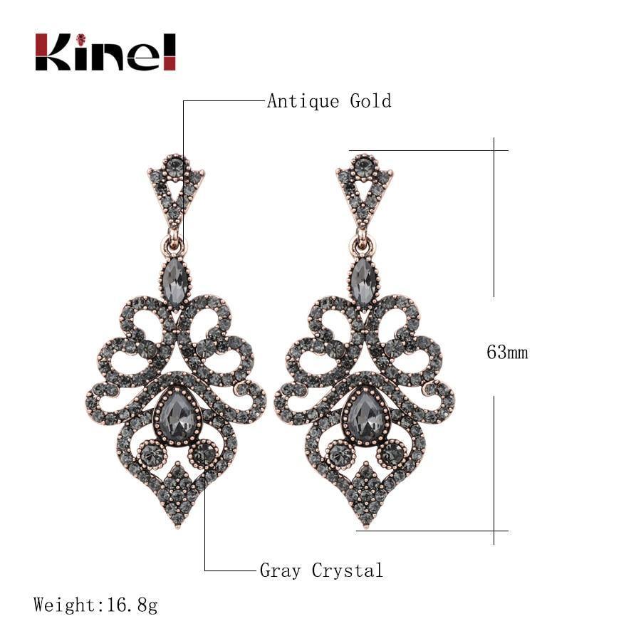 Boho Antique Gold Vintage Grey Crystal Flower Ethnic Drop Earrings - The Jewellery Supermarket