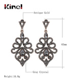 Boho Antique Gold Vintage Grey Crystal Flower Ethnic Drop Earrings - The Jewellery Supermarket