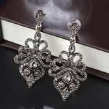 Boho Antique Gold Vintage Grey Crystal Flower Ethnic Drop Earrings - The Jewellery Supermarket
