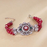 Boho Crystal Flower Fashion Antique Gold Red Natural Stone Bracelet - The Jewellery Supermarket