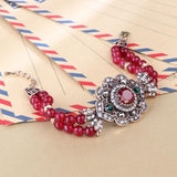 Boho Crystal Flower Fashion Antique Gold Red Natural Stone Bracelet - The Jewellery Supermarket