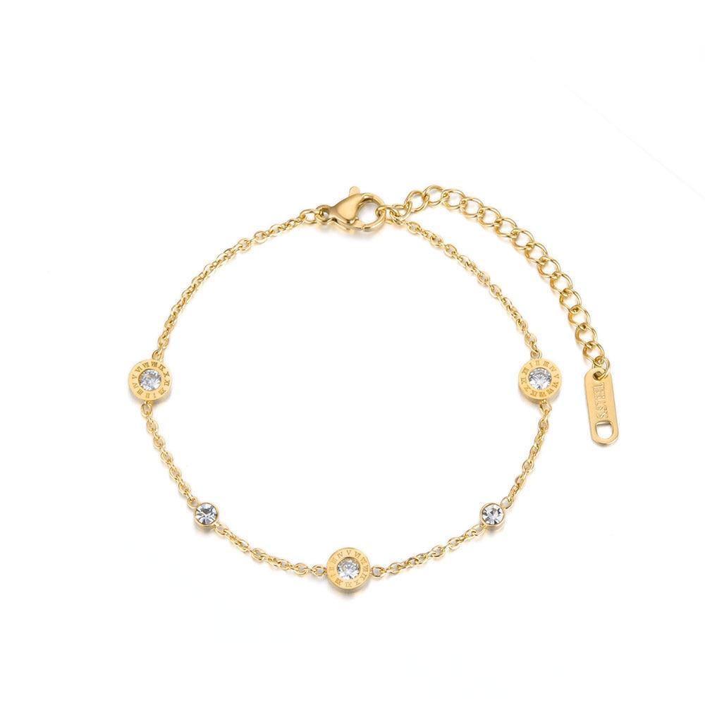 Classic Roman Numerals AAA+ Cubic Zirconia Diamonds Chain & Link Titanium Steel Bracelet - The Jewellery Supermarket