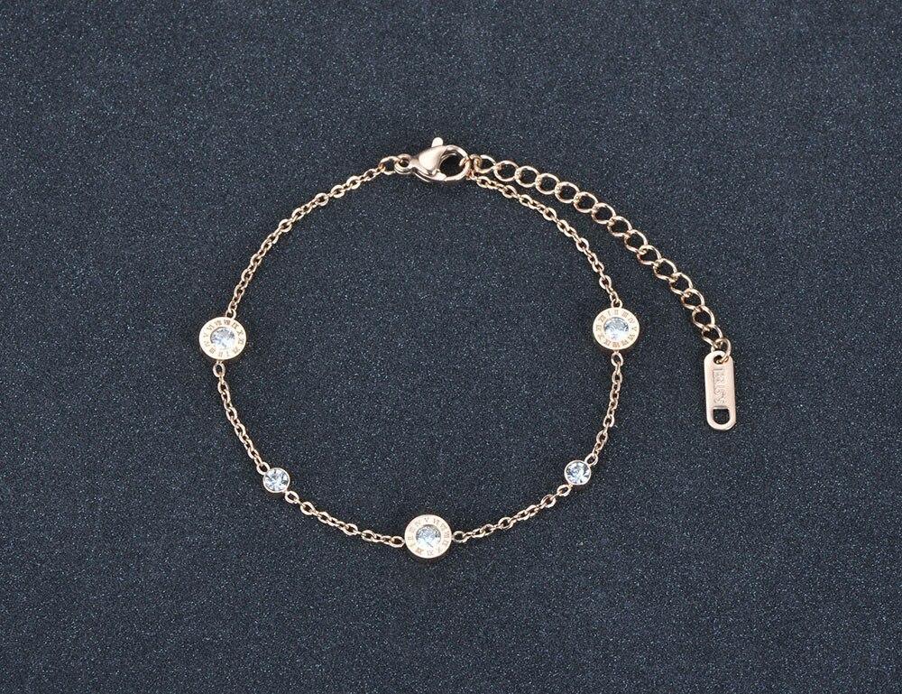 Classic Roman Numerals AAA+ Cubic Zirconia Diamonds Chain & Link Titanium Steel Bracelet - The Jewellery Supermarket