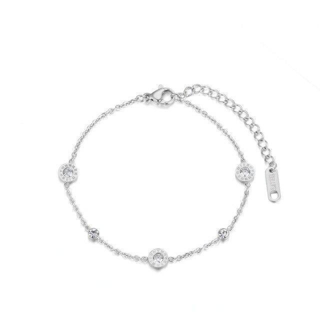 Classic Roman Numerals AAA+ Cubic Zirconia Diamonds Chain & Link Titanium Steel Bracelet - The Jewellery Supermarket