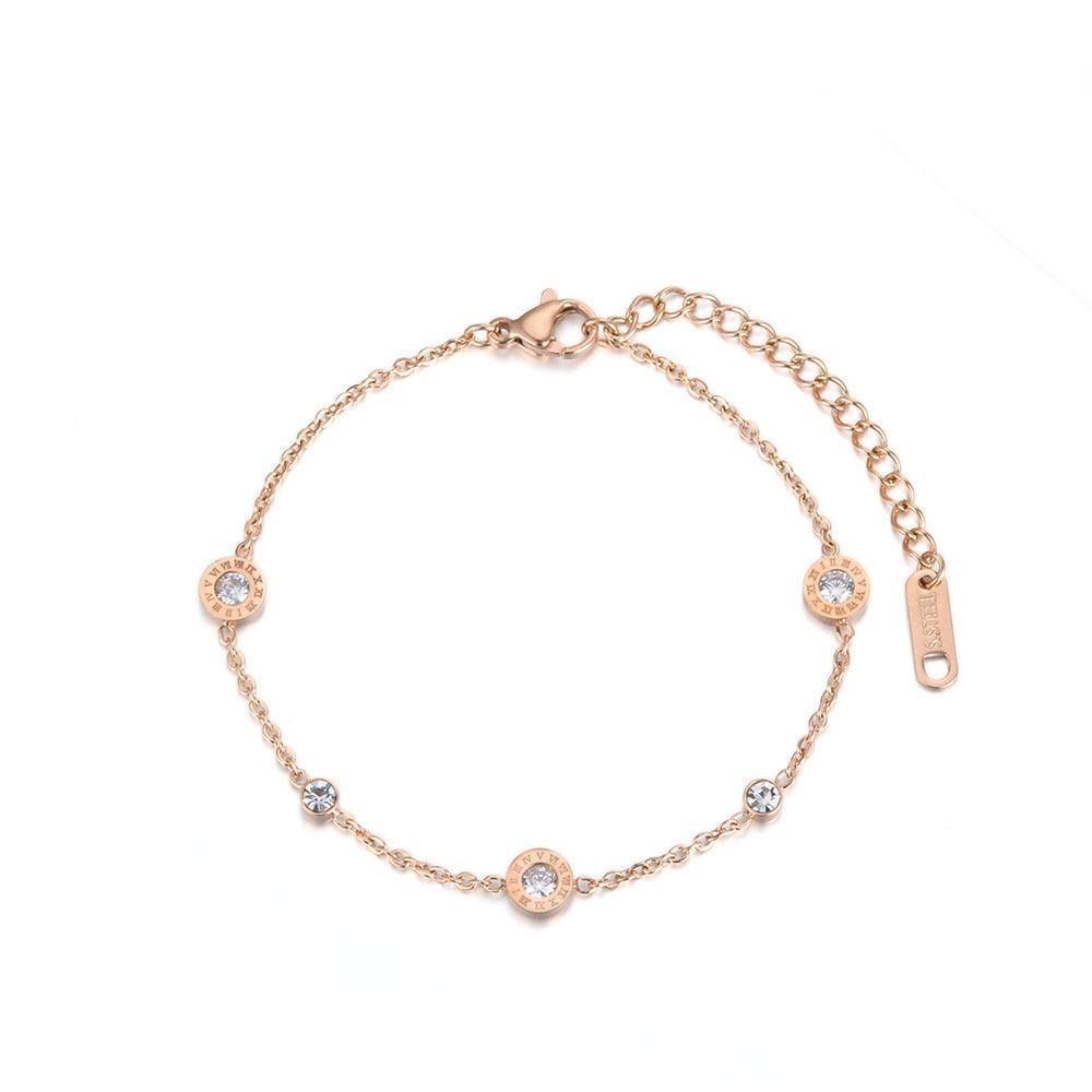Classic Roman Numerals AAA+ Cubic Zirconia Diamonds Chain & Link Titanium Steel Bracelet - The Jewellery Supermarket