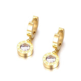 Classic Round Roman Numerical AAA+ CZ Diamonds Titanium Steel Hoop Earrings