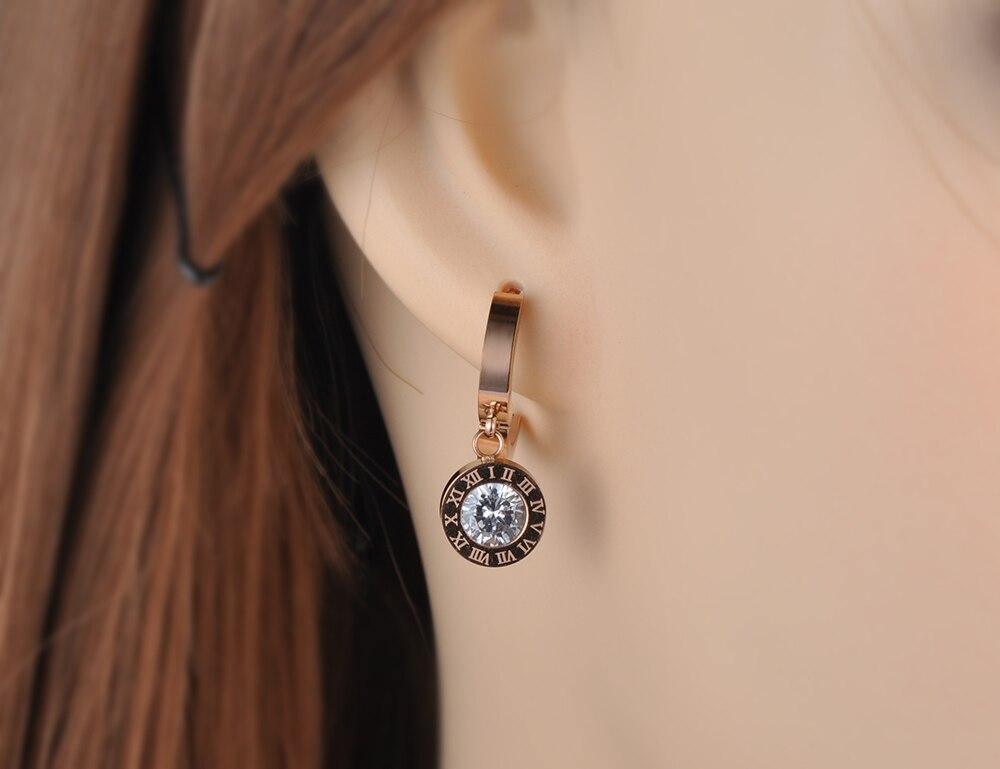 Classic Round Roman Numerical AAA+ CZ Diamonds Titanium Steel Hoop Earrings - The Jewellery Supermarket
