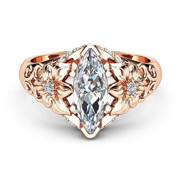 Classic Solitaire Ring with Marquise Shape AAA+ Cubic Zirconia Diamonds Prong Setting - The Jewellery Supermarket