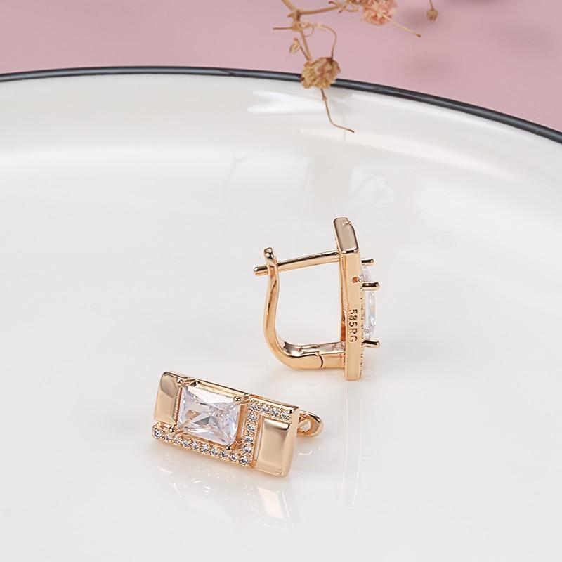 Classic Stud Earrings 585 Rose Gold White Natural AAA+ Zircon Earrings - The Jewellery Supermarket
