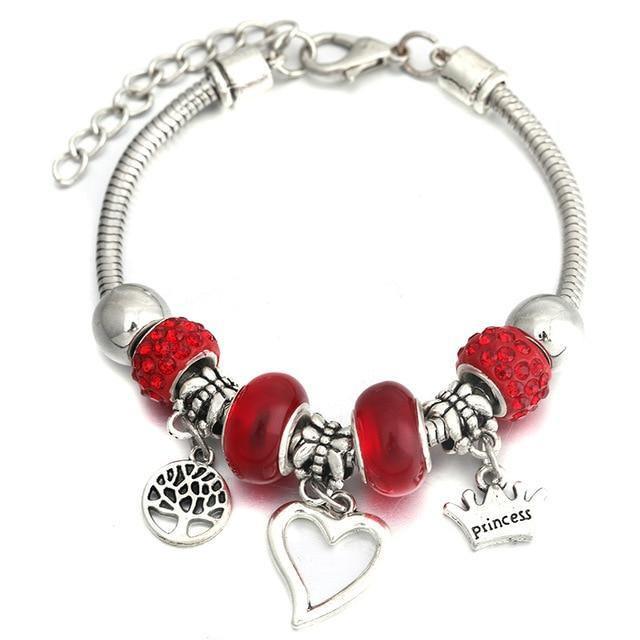 Crown Charm Lobster Buckle Snake Chain Beaded Bangles - The Jewellery Supermarket