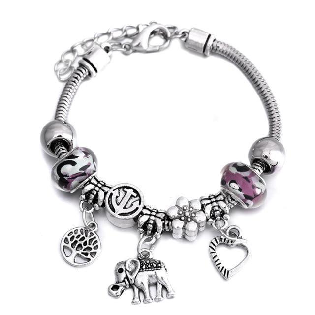 Crown Charm Lobster Buckle Snake Chain Beaded Bangles - The Jewellery Supermarket