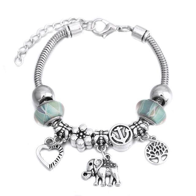 Crown Charm Lobster Buckle Snake Chain Beaded Bangles - The Jewellery Supermarket