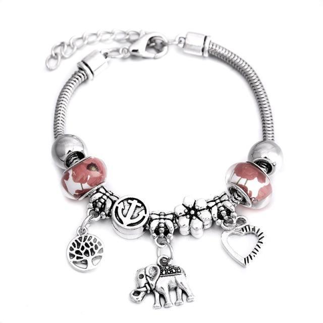 Crown Charm Lobster Buckle Snake Chain Beaded Bangles - The Jewellery Supermarket