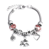 Crown Charm Lobster Buckle Snake Chain Beaded Bangles - The Jewellery Supermarket