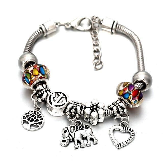 Crown Charm Lobster Buckle Snake Chain Beaded Bangles - The Jewellery Supermarket
