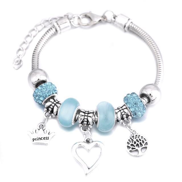Crown Charm Lobster Buckle Snake Chain Beaded Bangles - The Jewellery Supermarket