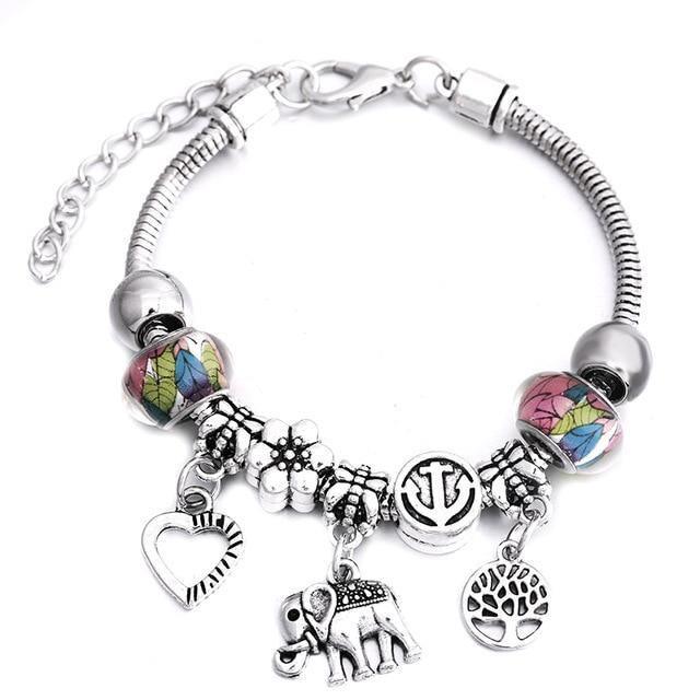 Crown Charm Lobster Buckle Snake Chain Beaded Bangles - The Jewellery Supermarket