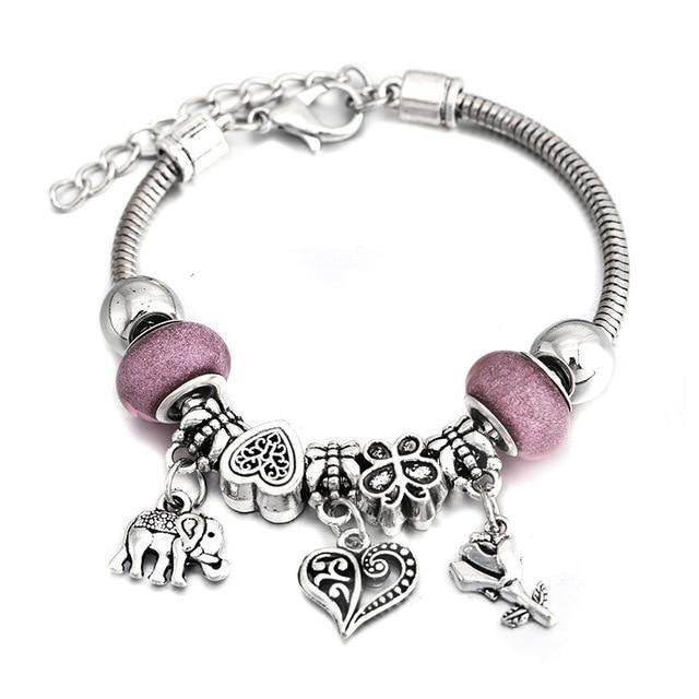 Crown Charm Lobster Buckle Snake Chain Beaded Bangles - The Jewellery Supermarket