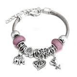 Crown Charm Lobster Buckle Snake Chain Beaded Bangles - The Jewellery Supermarket
