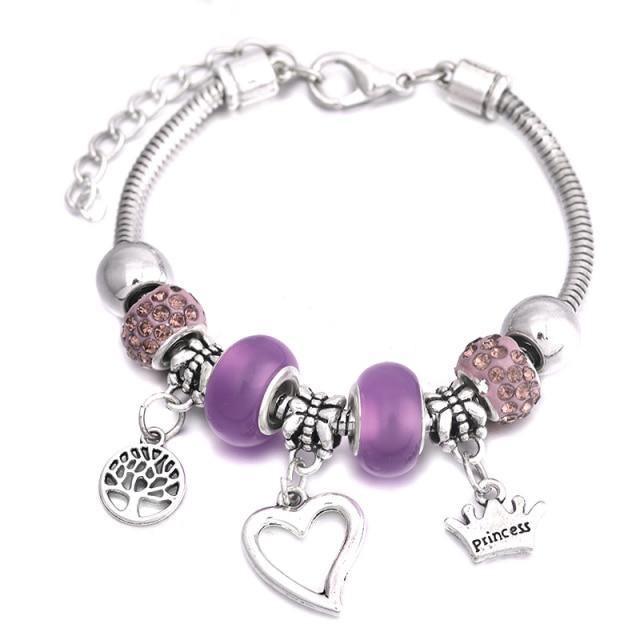 Crown Charm Lobster Buckle Snake Chain Beaded Bangles - The Jewellery Supermarket