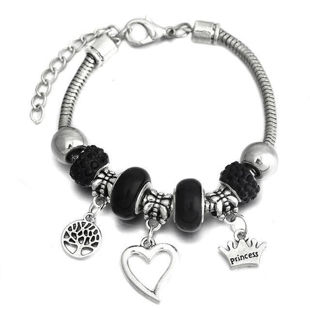 Crown Charm Lobster Buckle Snake Chain Beaded Bangles - The Jewellery Supermarket