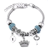 Crown Charm Lobster Buckle Snake Chain Beaded Bangles - The Jewellery Supermarket