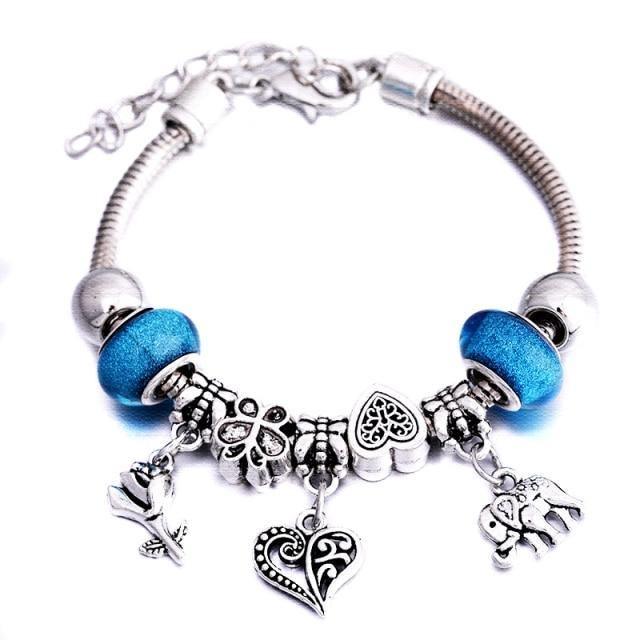 Crown Charm Lobster Buckle Snake Chain Beaded Bangles - The Jewellery Supermarket