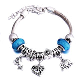 Crown Charm Lobster Buckle Snake Chain Beaded Bangles - The Jewellery Supermarket