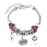 Crown Charm Lobster Buckle Snake Chain Beaded Bangles - The Jewellery Supermarket
