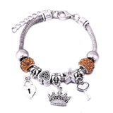 Crown Charm Lobster Buckle Snake Chain Beaded Bangles - The Jewellery Supermarket