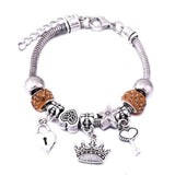 Crown Charm Lobster Buckle Snake Chain Beaded Bangles - The Jewellery Supermarket