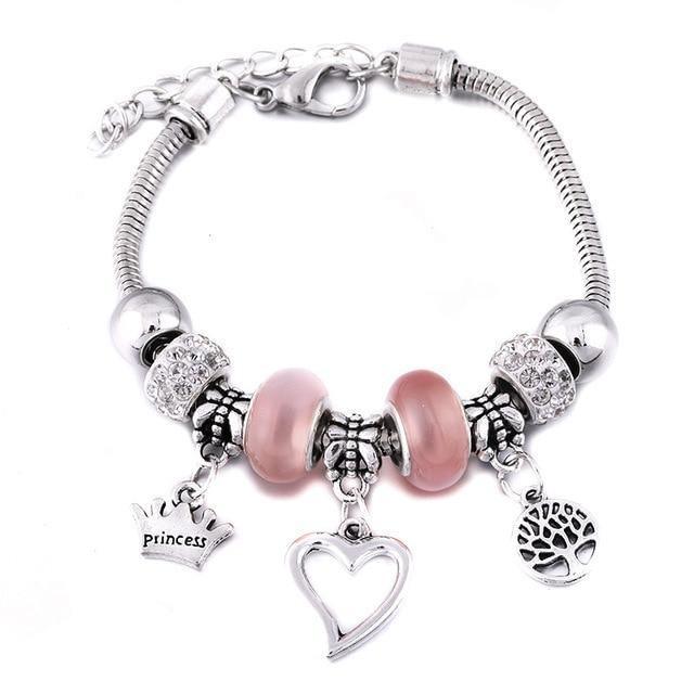 Crown Charm Lobster Buckle Snake Chain Beaded Bangles - The Jewellery Supermarket