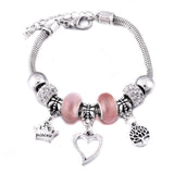 Crown Charm Lobster Buckle Snake Chain Beaded Bangles - The Jewellery Supermarket