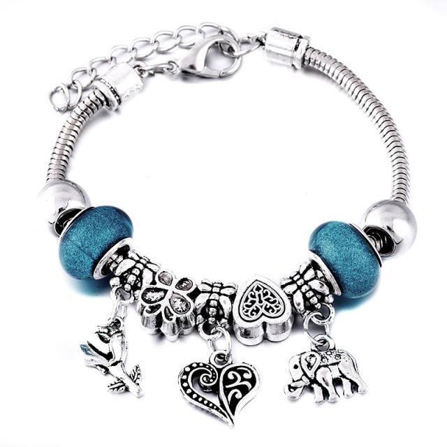 Crown Charm Lobster Buckle Snake Chain Beaded Bangles - The Jewellery Supermarket