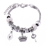 Crown Charm Lobster Buckle Snake Chain Beaded Bangles - The Jewellery Supermarket