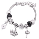 Crown Charm Lobster Buckle Snake Chain Beaded Bangles - The Jewellery Supermarket
