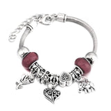 Crown Charm Lobster Buckle Snake Chain Beaded Bangles - The Jewellery Supermarket