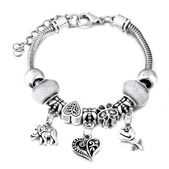 Crown Charm Lobster Buckle Snake Chain Beaded Bangles - The Jewellery Supermarket
