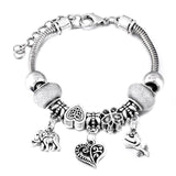 Crown Charm Lobster Buckle Snake Chain Beaded Bangles - The Jewellery Supermarket