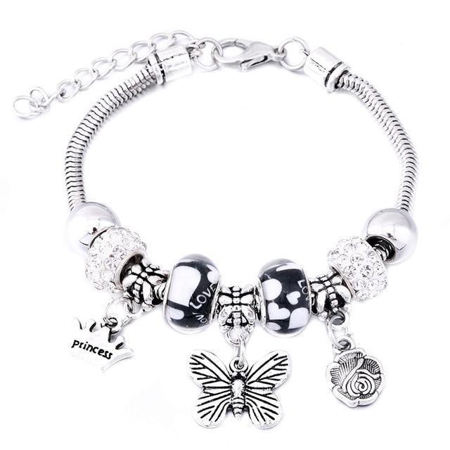 Crown Charm Lobster Buckle Snake Chain Beaded Bangles - The Jewellery Supermarket