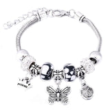 Crown Charm Lobster Buckle Snake Chain Beaded Bangles - The Jewellery Supermarket