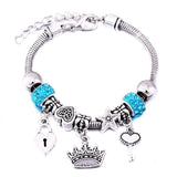 Crown Charm Lobster Buckle Snake Chain Beaded Bangles - The Jewellery Supermarket