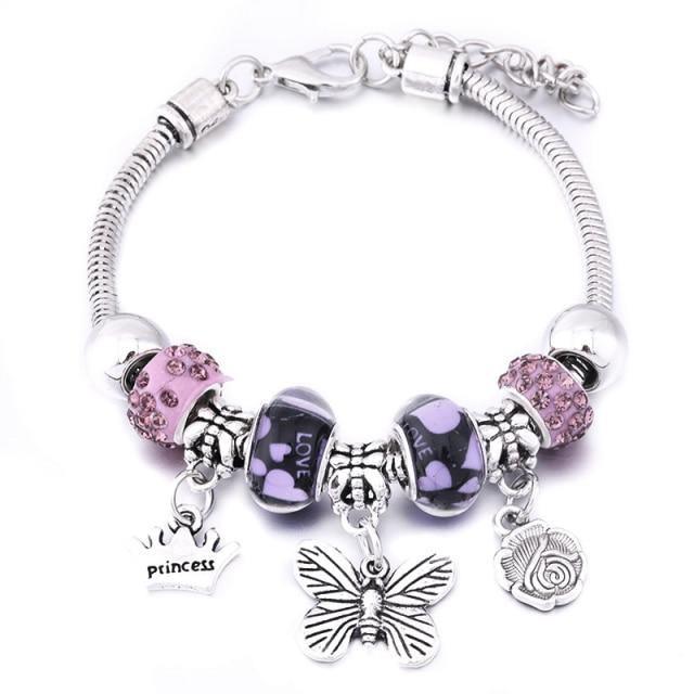 Crown Charm Lobster Buckle Snake Chain Beaded Bangles - The Jewellery Supermarket