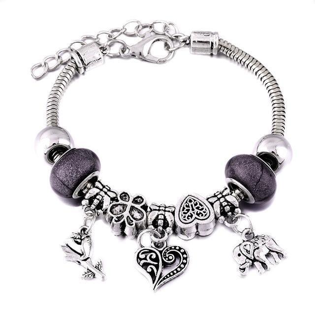 Crown Charm Lobster Buckle Snake Chain Beaded Bangles - The Jewellery Supermarket